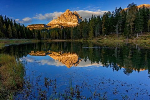 Mountain lake, mountains, reflection, sunny, evening light, Lake Antorno, Lake Antorno, Three