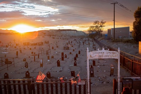 Tonopah, Nevada - Old Tonopah Cemetery at sunset