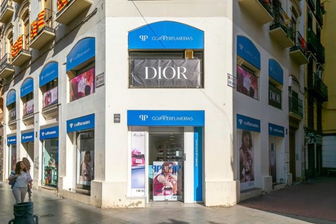 Perfume cosmetics shop store advertising Dior, Calle de Alfonso I, Zaragoza, Aragon, Spain