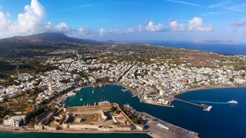 Aerial view, panorama, below Kastro, Neratzia fortress, also Nerantzia, castle, first mentioned in