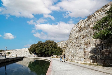 Harbour promenade, outer fortress wall, fortification, bastion, Neratzia fortress, also Nerantzia,