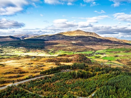 Snowdonia National Park over Road A470 from a drone, Crimea Pass, Blaenau Dolwyddelan, Wales,