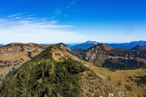 Drone shot, At the summit of Egelseehörndl, Postalm, Osterhorn Group, Salzkammergut, Province of