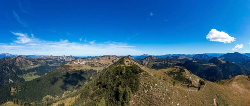 Drone shot, view of the summit of Egelseehörndl, Postalm, Osterhorn Group, Salzkammergut, Province