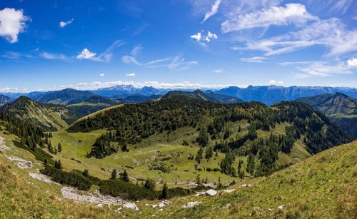 View from Hoher Zinken with Großes Radl and Dachstein, Postalm, Osterhorn Group, Salzkammergut,