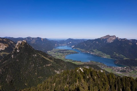 View from Rettenkogel to Wolfgangsee, Postalm, Osterhorn Group, Salzkammergut, Province of
