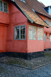 Typical red Danish half-timbered house in Assens, Funen island, Denmark, Scandinavia