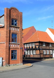 Street houses in Assens, Funen island, Denmark, Scandinavia