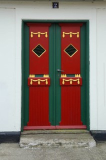 Decorative entrance door in street house in Assens, Funen island, Denmark, Scandinavia