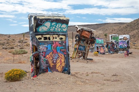 Goldfield, Nevada - The International Car Forest of the Last Church. Artist Mark Rippie has