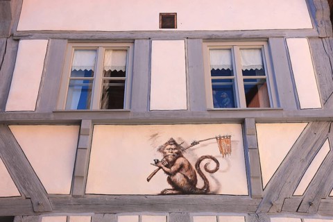 Half-timbered house, historic façade of the house, No. 1, city of Heideck in the district of Roth,