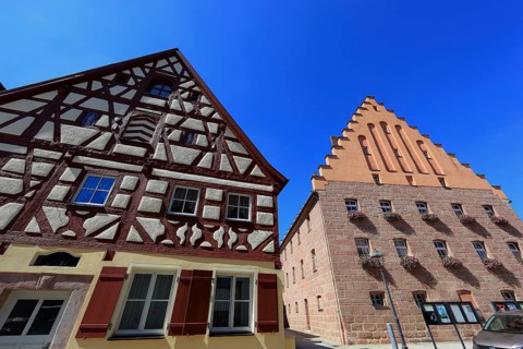 Fachwerkhäuser und Rathausplatz, city of Heideck in the district of Roth, Middle Franconia,