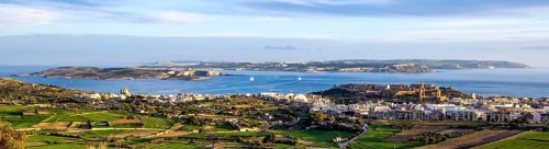 Panoramic view of three islands in the Mediterranean from the state of Malta in front island of