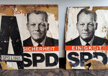 Old election posters with Willy Brandt in the Willy Brandt Forum, Unkel, Rhineland-Palatinate,