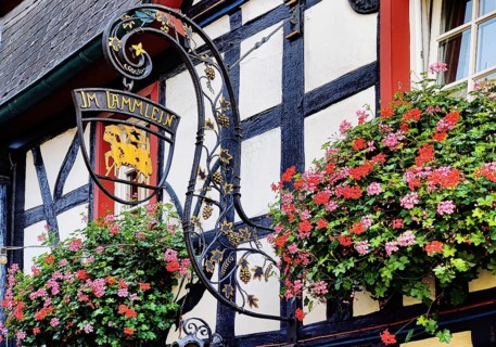 Half-timbered house with nose sign in the old town of Unkel, Rotweinstadt, Neuwied district,