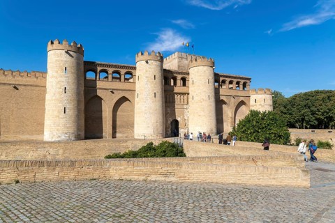 Historic walls fortifications of Aljafería Palace, Zaragoza, Aragon, Spain