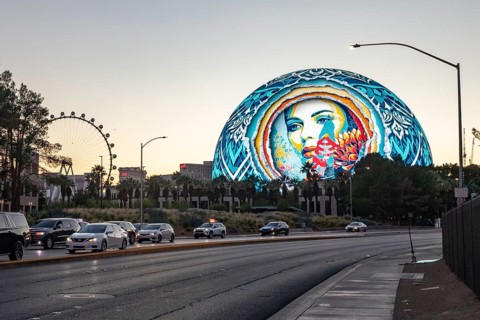 Las Vegas, Nevada - The Las Vegas Sphere, a music and entertainment venue. The exterior has
