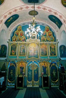 Iconastase in the Serbian Orthodox Church of St. Nicholas, oldest in town, old town, interior view,