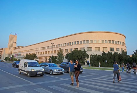 Banovina Palace, Parliament of Vojvodina Province in the evening light, Novi Sad, Vojvodina