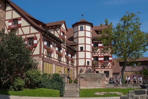 Historic buildings in the castle courtyard, Kaiserburg, Nuremberg Castle, Nuremberg, Middle