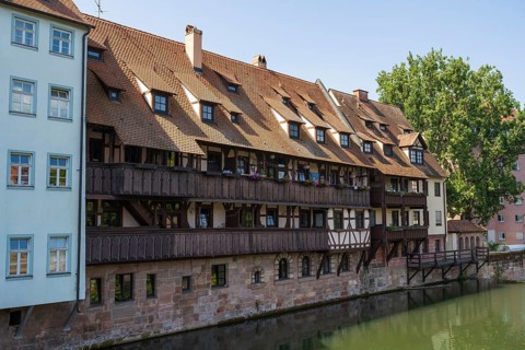 Historic building on Pegnitz, Old Town, Nuremberg, Middle Franconia, Franconia, Bavaria, Germany