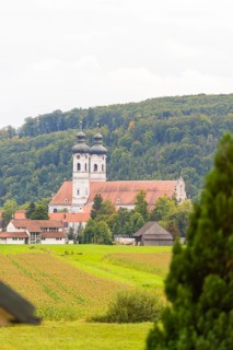 Church surrounded by green nature and hills, rural idyll, ZFP Zwiefalten, Reutlingen district,