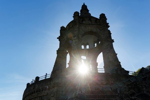 Kaiser Wilhelm Memorial, national monument with dome, landmark, sunny autumn weather, back light,