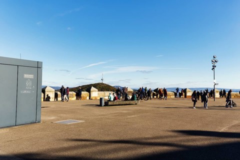 Visitors on viewing platform, sunny autumn weather, Porta Westfalica, Ostwestfalen-Lippe, East