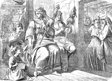 The virtuous housewife, she handles wool and flax, and likes to work with her hands, The sayings of