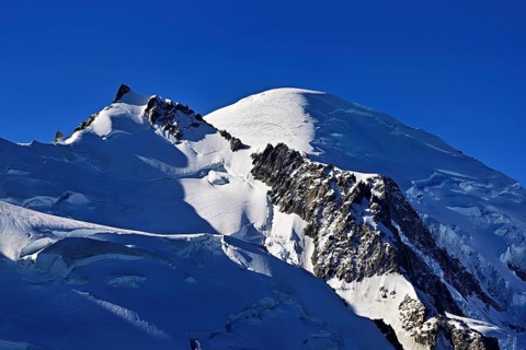 Mont Maudit covered with snow from the left, Mont-Blanc, Aiguille du Midi mountain station viewing