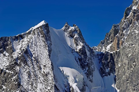 Snow-covered Aiguille Blanche de Peuterey, Pointe Helbronner viewing terrace, Chamonix-Mont-Blanc,