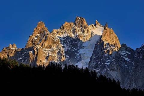 Mountains from the left, Dent du Caïman, Dent du Crocodile, Aiguille du Plan, in the light of the
