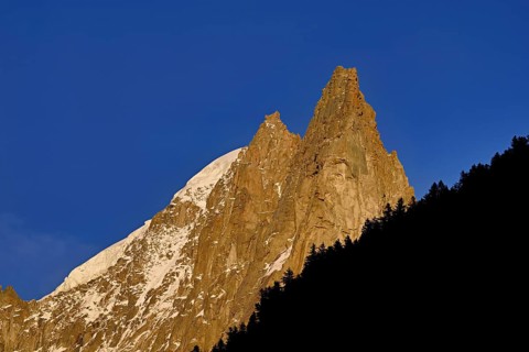 Aiguille du Dru in the evening light, Chamonix-Mont-Blanc, Haute-Savoie, France