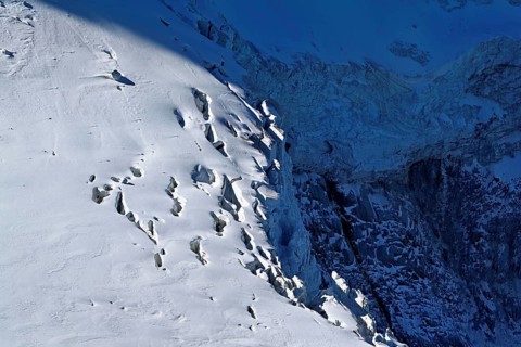 Detailed view of a glacier on a mountain, Dôme du Goûter, viewing platform, Aiguille du Midi