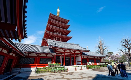 Five-story pagoda, Buddhist temple complex, Asakusa shrine or Senso-ji temple, Asakusa, Tokyo,