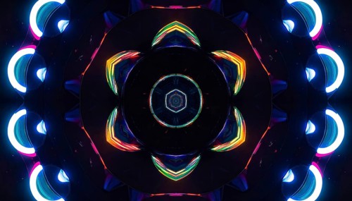 Abstract background of slightly unfocused multicolored glass lenses spinning and rotating,