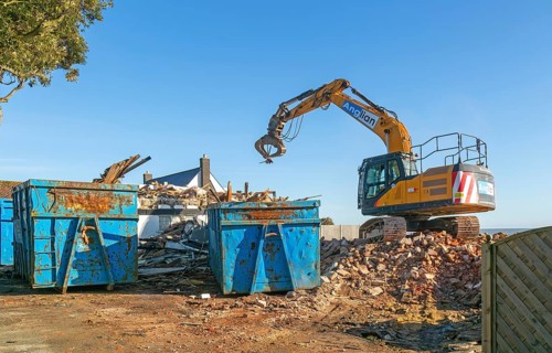 Demolition of Jean Flick's house, The Warren, Thorpeness, Suffolk, England, UK due to rapid coastal