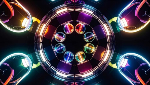Abstract background of slightly unfocused multicolored glass lenses spinning and rotating,