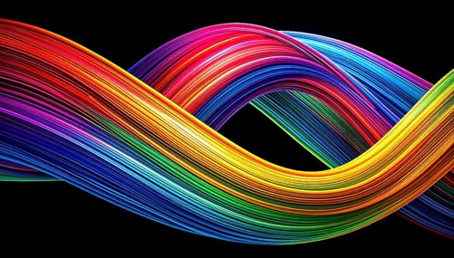 Abstract digital art featuring vibrant, intersecting neon lines creating a geometric pattern,