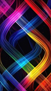 Abstract digital art featuring vibrant, intersecting neon lines creating a geometric pattern,