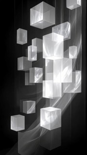 Abstract animation, glass cubes on black background, modern business wallpaper illustration, AI
