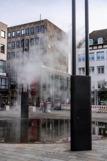 Digital water feature, Blue Cloud water installation on Husemanplatz in downtown Bochum, water mist