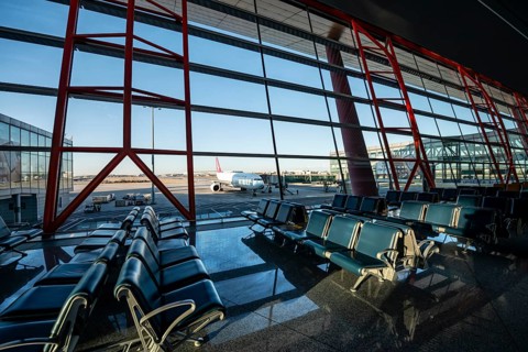 Waiting area in airport terminal, Beijing airport, China