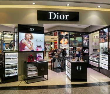 Dior brands on sale, Duty Free shopping area in departures lounge area, Terminal 5, London Heathrow
