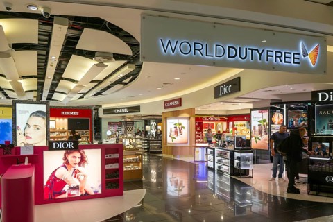 Perfume brands on display Duty Free shopping area in departures lounge area, Terminal 5, London