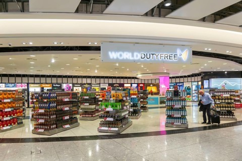 Duty Free shopping area in departures lounge area, Terminal 5, London Heathrow airport, London,