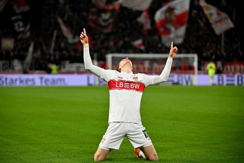 Goal cheers Chris Führich VfB Stuttgart (10) MHPArena, MHP Arena Stuttgart, Baden-Württemberg,