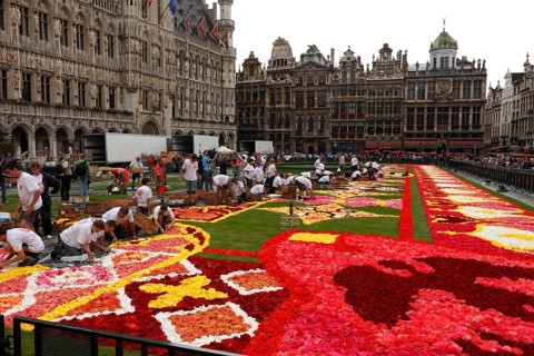 The Grand Place or Grote Markt has been decorated with a carpet of flowers every 2 years since