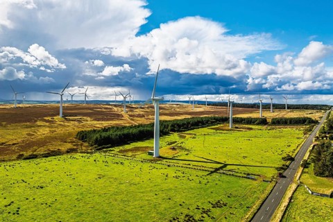 Wind Farm from a drone in southeast Scotland, UK