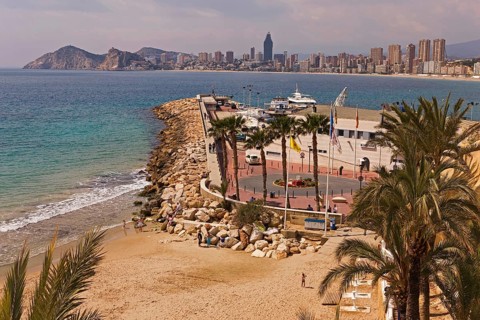 Seafront, skyscrapers, skyscrapers, Klein-Manhattan skyline, Playa Levante, Mediterranean Sea,